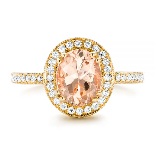 18k Yellow Gold 18k Yellow Gold Morganite And Diamond Halo Fashion Ring - Top View -  102532