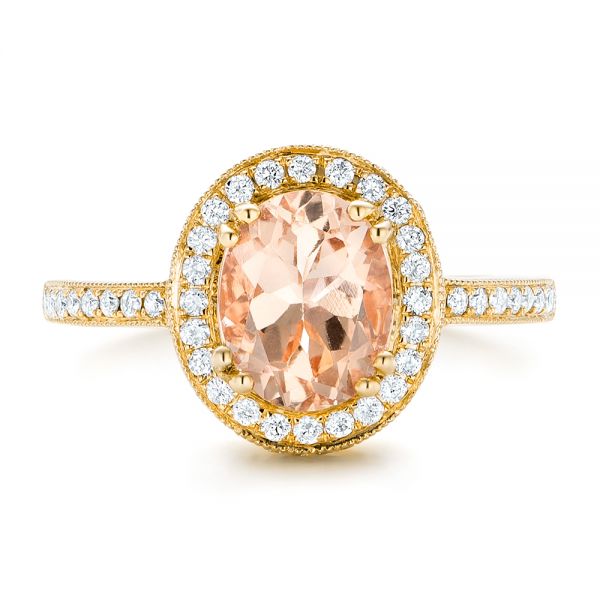 14k Yellow Gold 14k Yellow Gold Morganite And Diamond Halo Fashion Ring - Top View - 102532