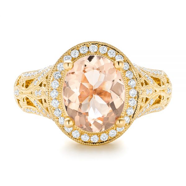 14k Yellow Gold 14k Yellow Gold Morganite And Diamond Halo Fashion Ring - Top View -  102534