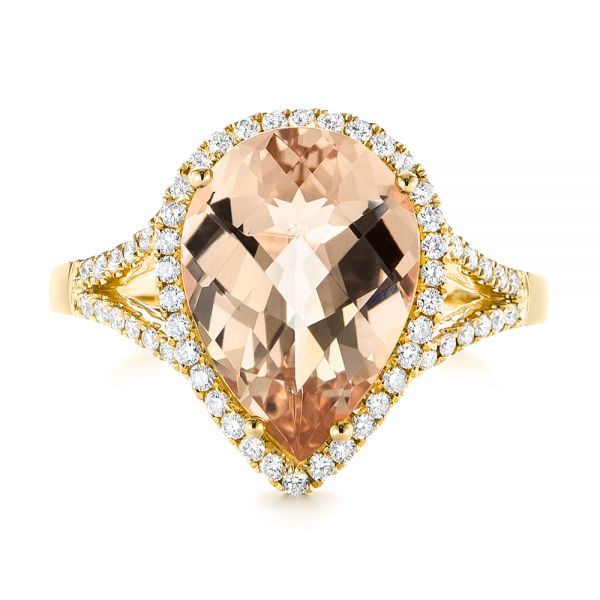 14k Yellow Gold 14k Yellow Gold Morganite And Diamond Halo Fashion Ring - Top View -  103759