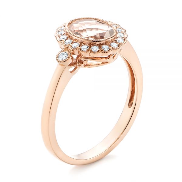 18k Rose Gold 18k Rose Gold Morganite And Diamond Halo Ring - Three-Quarter View -  104587