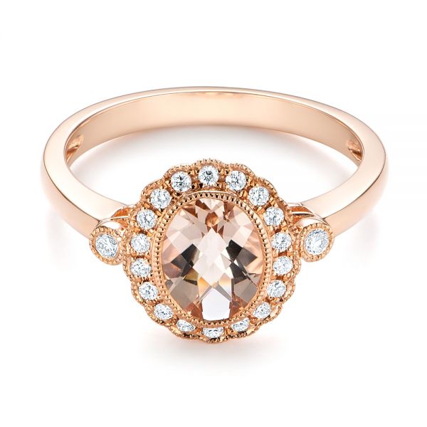 18k Rose Gold 18k Rose Gold Morganite And Diamond Halo Ring - Flat View -  104587