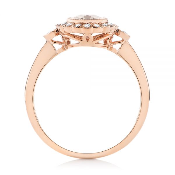14k Rose Gold Morganite And Diamond Halo Ring - Front View - 104587