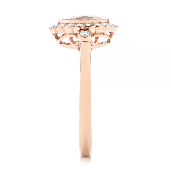 18k Rose Gold 18k Rose Gold Morganite And Diamond Halo Ring - Side View -  104587