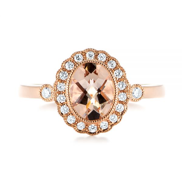 14k Rose Gold Morganite And Diamond Halo Ring - Top View - 104587