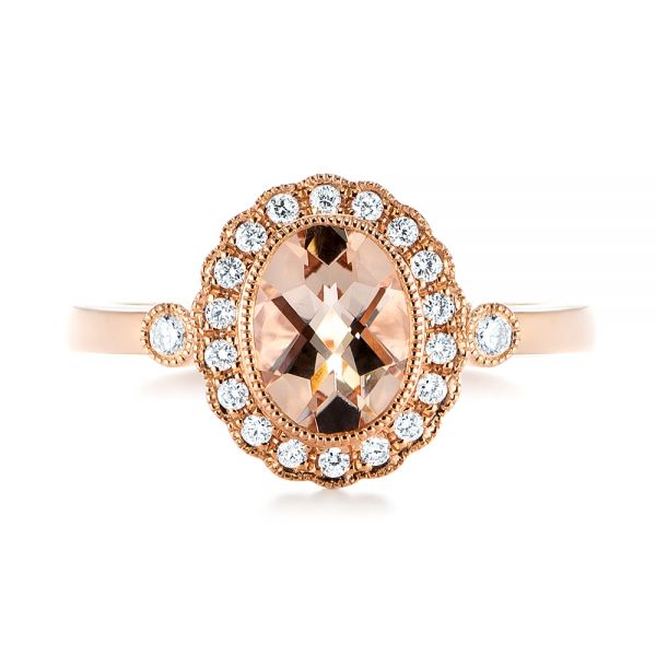 18k Rose Gold 18k Rose Gold Morganite And Diamond Halo Ring - Top View -  104587