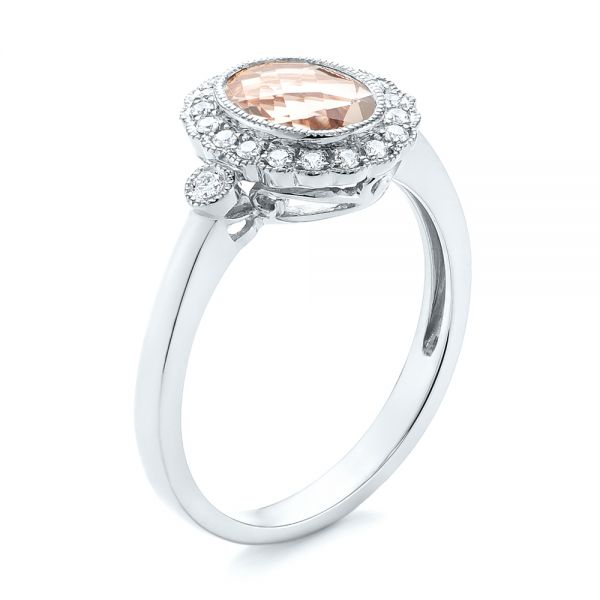  Platinum Platinum Morganite And Diamond Halo Ring - Three-Quarter View -  104587