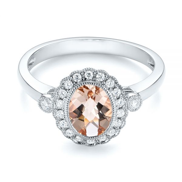 14k White Gold 14k White Gold Morganite And Diamond Halo Ring - Flat View - 104587
