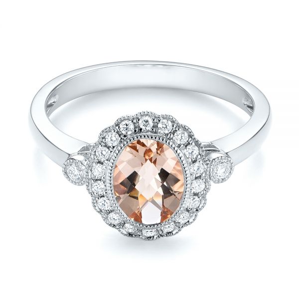  Platinum Platinum Morganite And Diamond Halo Ring - Flat View -  104587