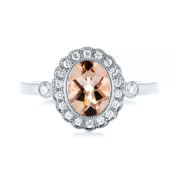 14k White Gold 14k White Gold Morganite And Diamond Halo Ring - Top View - 104587