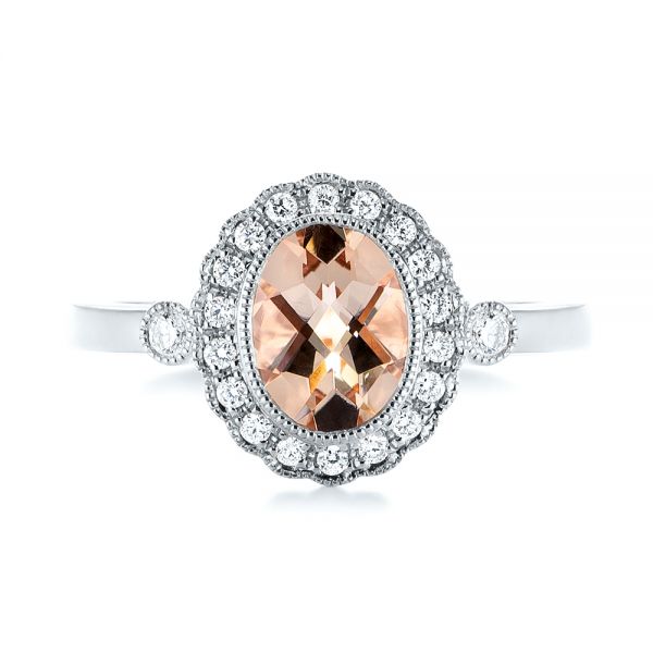 18k White Gold 18k White Gold Morganite And Diamond Halo Ring - Top View -  104587