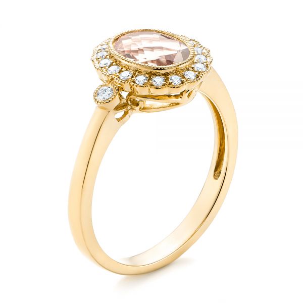 18k Yellow Gold 18k Yellow Gold Morganite And Diamond Halo Ring - Three-Quarter View -  104587