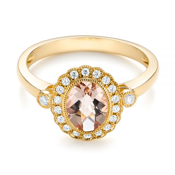 14k Yellow Gold 14k Yellow Gold Morganite And Diamond Halo Ring - Flat View - 104587
