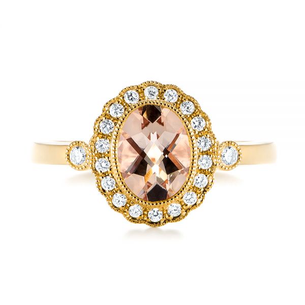 14k Yellow Gold 14k Yellow Gold Morganite And Diamond Halo Ring - Top View -  104587