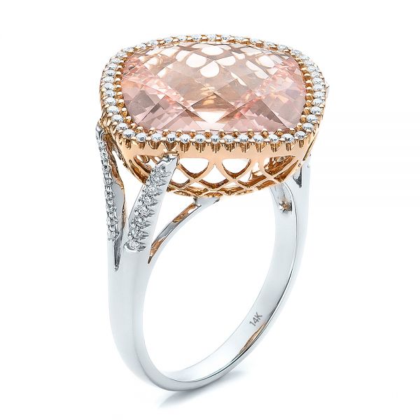  Platinum Platinum Morganite And Diamond Halo Two-tone Ring - Three-Quarter View -  100795