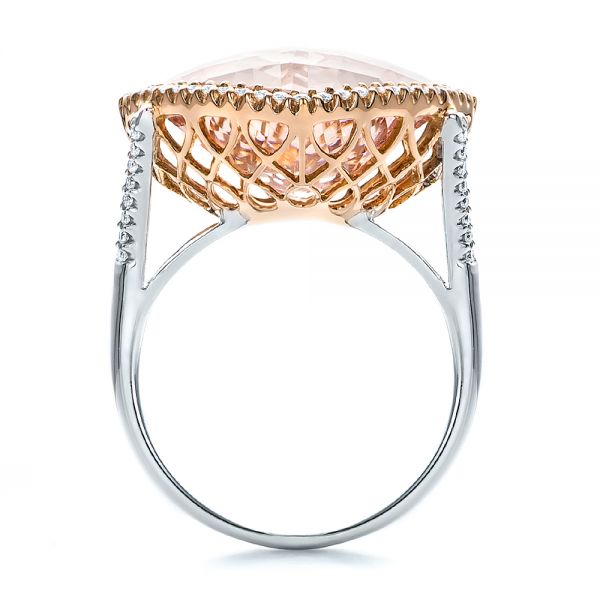 18k White Gold 18k White Gold Morganite And Diamond Halo Two-tone Ring - Front View -  100795