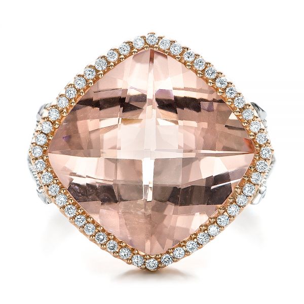  Platinum Platinum Morganite And Diamond Halo Two-tone Ring - Top View -  100795