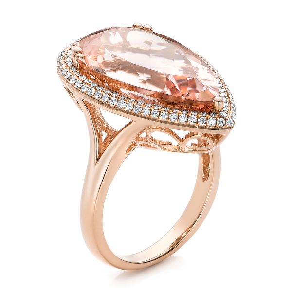 14k Rose Gold 14k Rose Gold Morganite And Double Diamond Halo Fashion Ring - Three-Quarter View -  101780