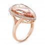 14k Rose Gold 14k Rose Gold Morganite And Double Diamond Halo Fashion Ring - Three-Quarter View -  101780 - Thumbnail