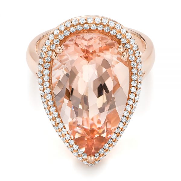 18k Rose Gold 18k Rose Gold Morganite And Double Diamond Halo Fashion Ring - Flat View -  101780