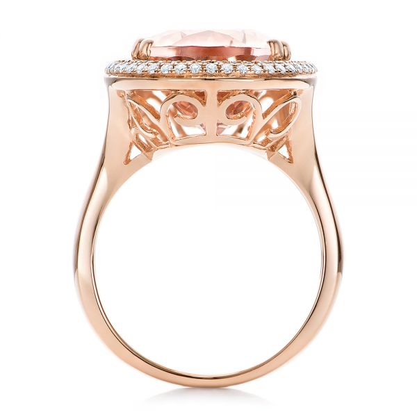 14k Rose Gold 14k Rose Gold Morganite And Double Diamond Halo Fashion Ring - Front View -  101780