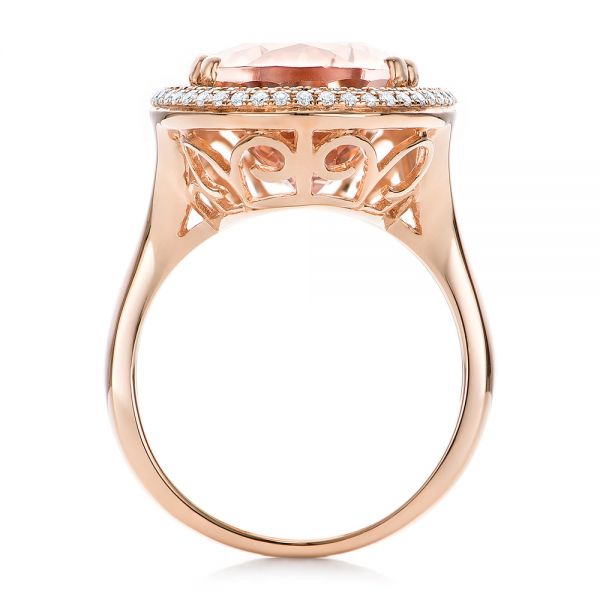 14k Rose Gold 14k Rose Gold Morganite And Double Diamond Halo Fashion Ring - Front View -  101780