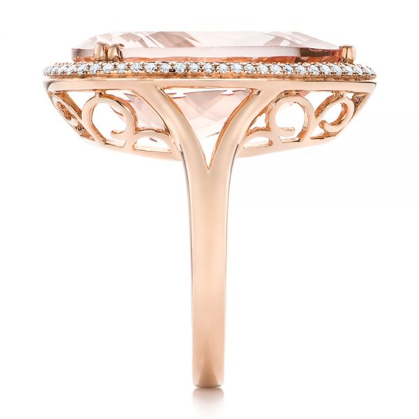 Morganite And Double Diamond Halo Fashion Ring - Side View -  101780