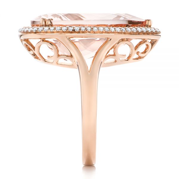 18k Rose Gold 18k Rose Gold Morganite And Double Diamond Halo Fashion Ring - Side View -  101780