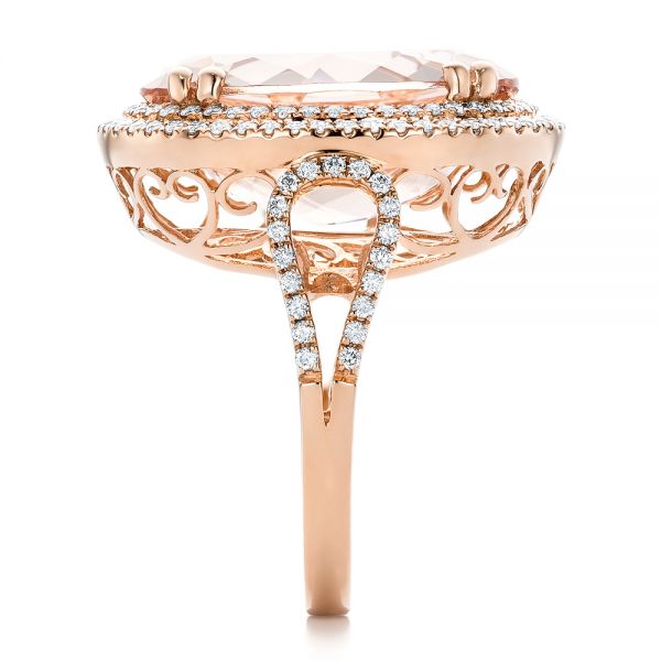 14k Rose Gold 14k Rose Gold Morganite And Double Diamond Halo Fashion Ring - Side View -  101781
