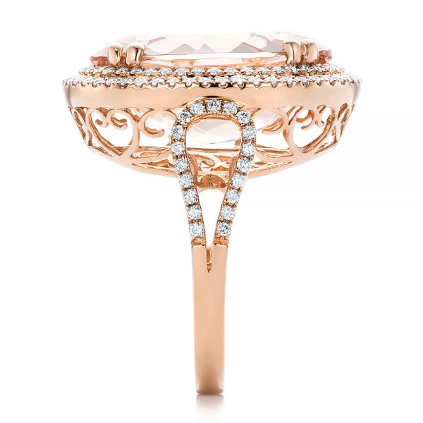 14k Rose Gold 14k Rose Gold Morganite And Double Diamond Halo Fashion Ring - Side View - 101781