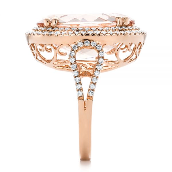 18k Rose Gold 18k Rose Gold Morganite And Double Diamond Halo Fashion Ring - Side View -  101781