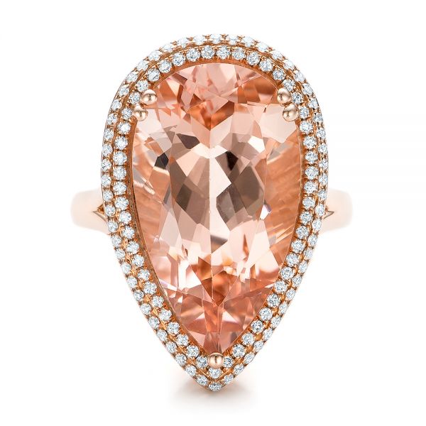 18k Rose Gold 18k Rose Gold Morganite And Double Diamond Halo Fashion Ring - Top View -  101780