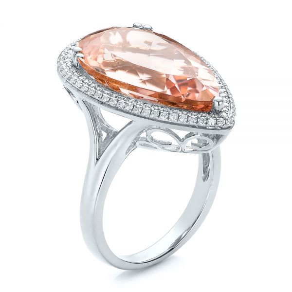 18k White Gold 18k White Gold Morganite And Double Diamond Halo Fashion Ring - Three-Quarter View -  101780