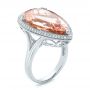14k White Gold 14k White Gold Morganite And Double Diamond Halo Fashion Ring - Three-Quarter View -  101780 - Thumbnail
