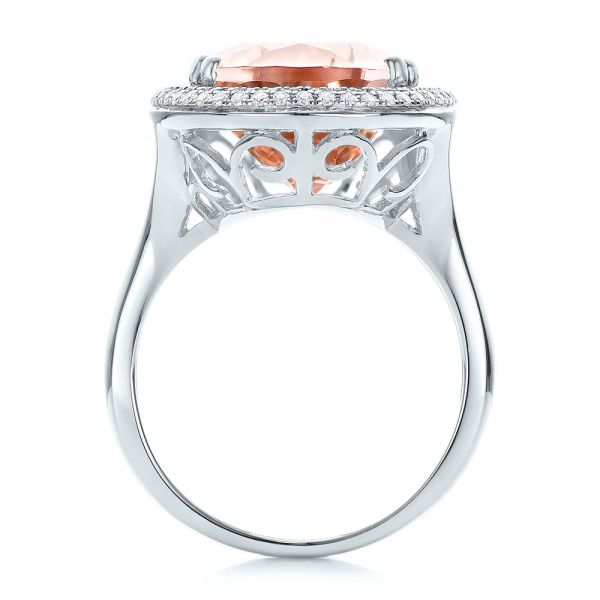 18k White Gold 18k White Gold Morganite And Double Diamond Halo Fashion Ring - Front View -  101780