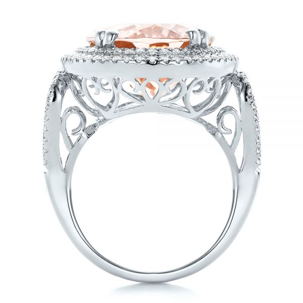 14k White Gold 14k White Gold Morganite And Double Diamond Halo Fashion Ring - Front View - 101781