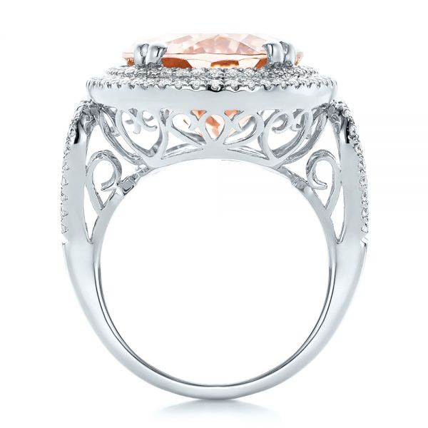  Platinum Platinum Morganite And Double Diamond Halo Fashion Ring - Front View -  101781