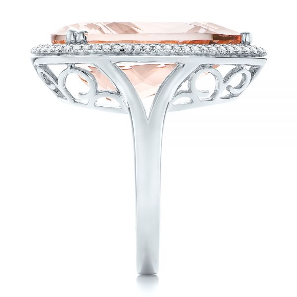18k White Gold 18k White Gold Morganite And Double Diamond Halo Fashion Ring - Side View -  101780