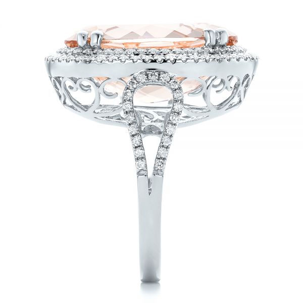 14k White Gold 14k White Gold Morganite And Double Diamond Halo Fashion Ring - Side View - 101781