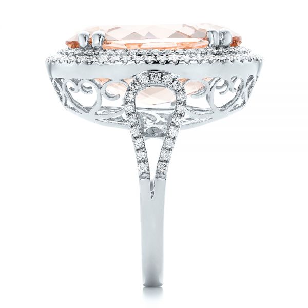  Platinum Platinum Morganite And Double Diamond Halo Fashion Ring - Side View -  101781