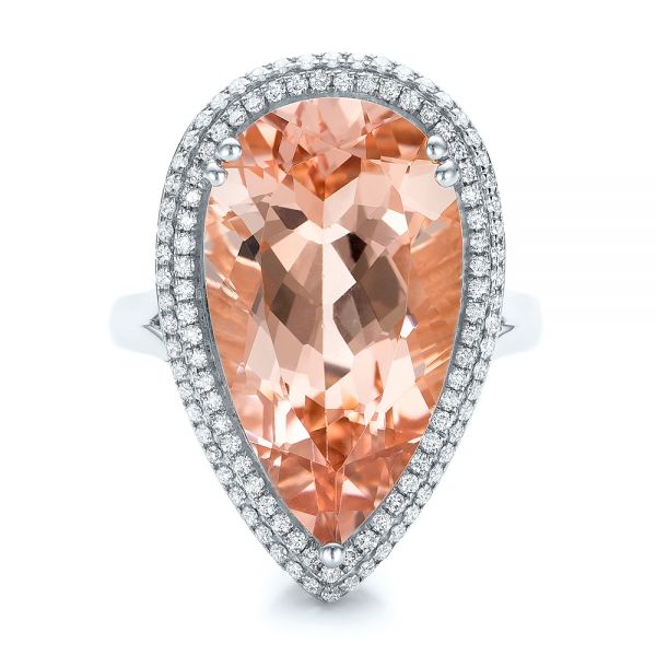 18k White Gold 18k White Gold Morganite And Double Diamond Halo Fashion Ring - Top View -  101780