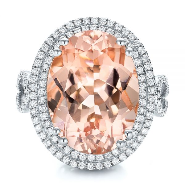 14k White Gold 14k White Gold Morganite And Double Diamond Halo Fashion Ring - Top View - 101781