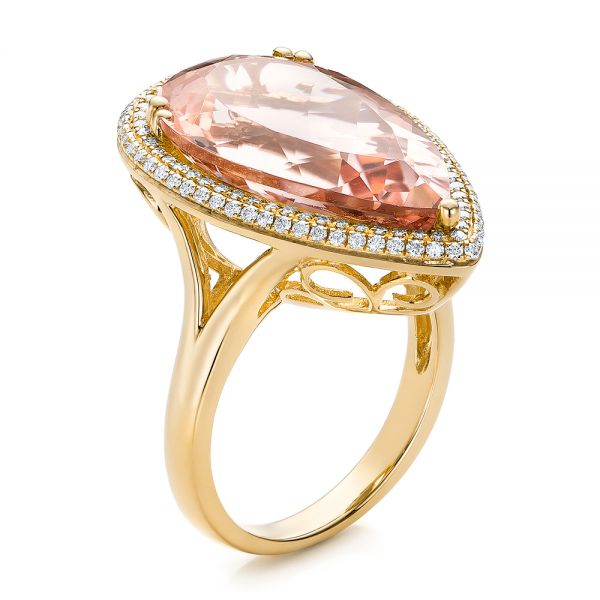 18k Yellow Gold 18k Yellow Gold Morganite And Double Diamond Halo Fashion Ring - Three-Quarter View -  101780