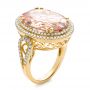 18k Yellow Gold 18k Yellow Gold Morganite And Double Diamond Halo Fashion Ring - Three-Quarter View -  101781 - Thumbnail