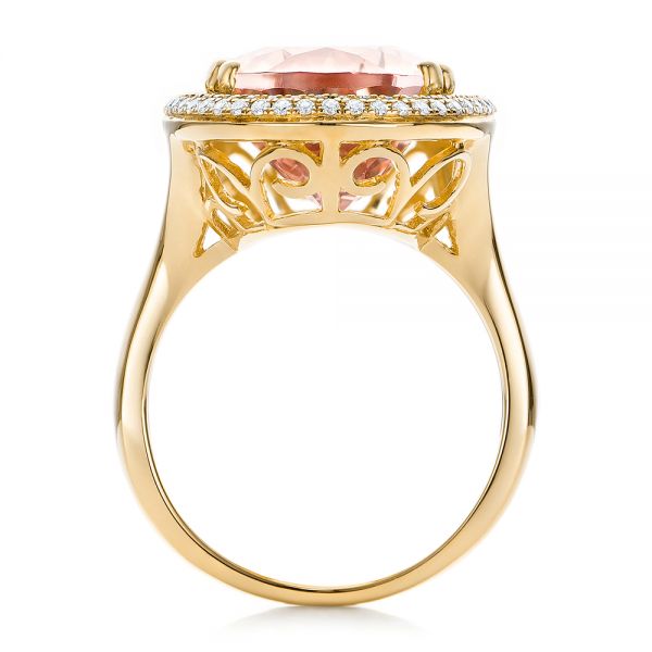 14k Yellow Gold 14k Yellow Gold Morganite And Double Diamond Halo Fashion Ring - Front View -  101780