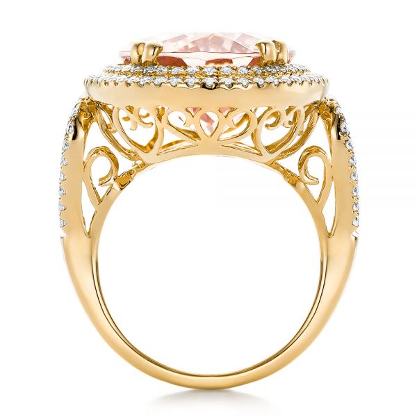 18k Yellow Gold 18k Yellow Gold Morganite And Double Diamond Halo Fashion Ring - Front View - 101781