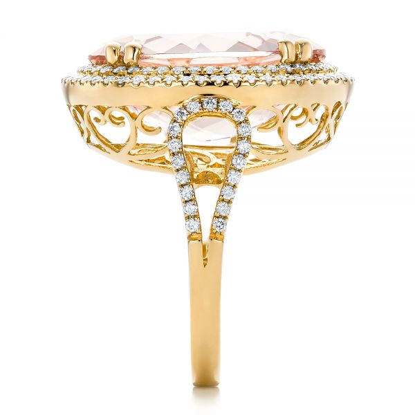 18k Yellow Gold 18k Yellow Gold Morganite And Double Diamond Halo Fashion Ring - Side View - 101781