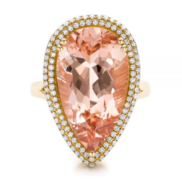 18k Yellow Gold 18k Yellow Gold Morganite And Double Diamond Halo Fashion Ring - Top View -  101780