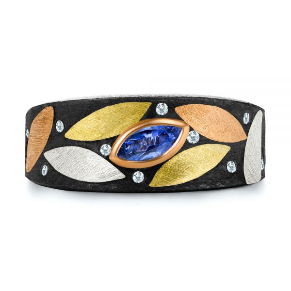 Multi-leaf Blue Sapphire And Diamond Fashion Ring - Top View -  107112 - Thumbnail
