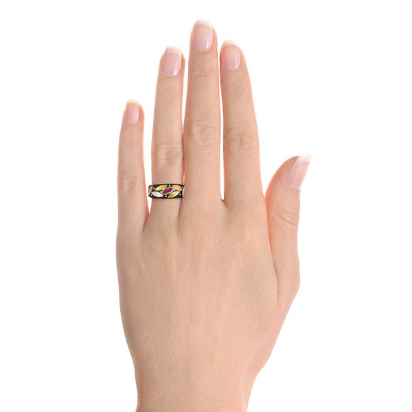 Multi-leaf Ruby And Diamond Fashion Ring - Hand View - 107113